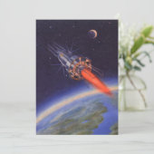 Klassieke sciencefictionraket in de ruimte boven d (Staand voorkant)