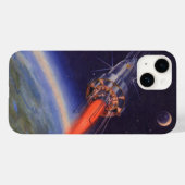 Klassieke sciencefictionraket in de ruimte boven d Case-Mate iPhone case (Achterkant (horizontaal))