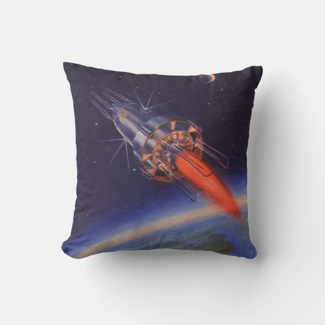 Klassieke sciencefictionraket in de ruimte boven d kussen (Voorkant)
