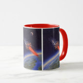 Klassieke sciencefictionraket in de ruimte boven d mok (Voorkant rechts)