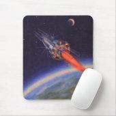 Klassieke sciencefictionraket in de ruimte boven d muismat (Met muis)