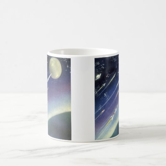 Klassieke sciencefictionraketten in de ruimte per  koffiemok (Center)