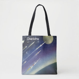 Klassieke sciencefictionraketten in de ruimte per tote bag