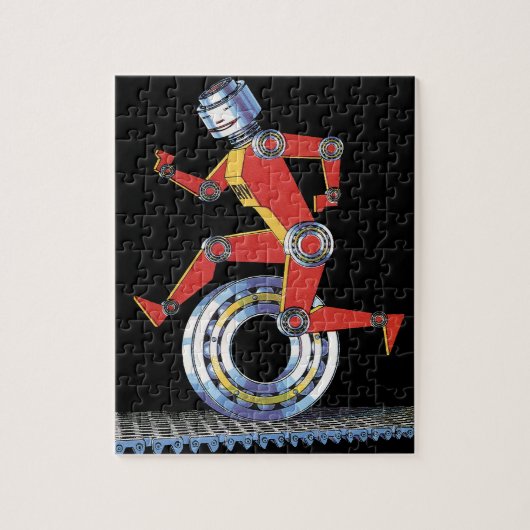 Klassieke Sciencefictionrobot loopt met wiel Legpuzzel (Verticaal)