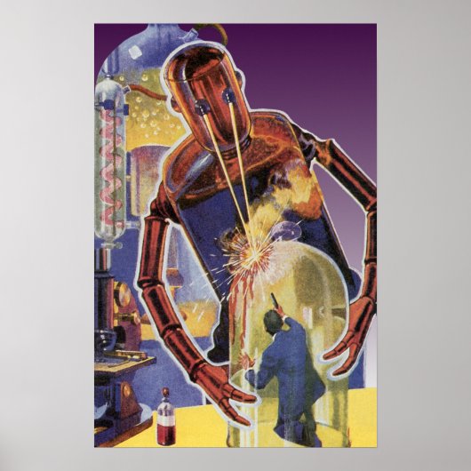Klassieke Sciencefictionrobot met laserstraalogen Poster (Voorkant)