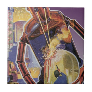 Klassieke Sciencefictionrobot met Laserstraalogen Tegeltje