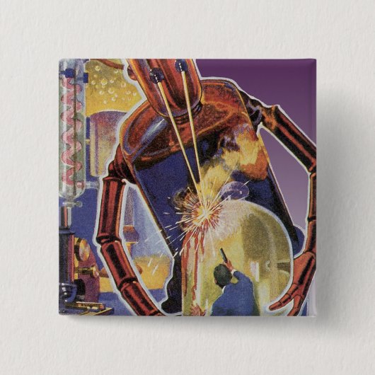Klassieke Sciencefictionrobot met Laserstraalogen Vierkante Button 5,1 Cm (Voorkant)
