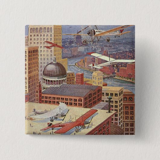 Klassieke sciencefictionstad, Victoriaanse stoomaa Vierkante Button 5,1 Cm (Voorkant)