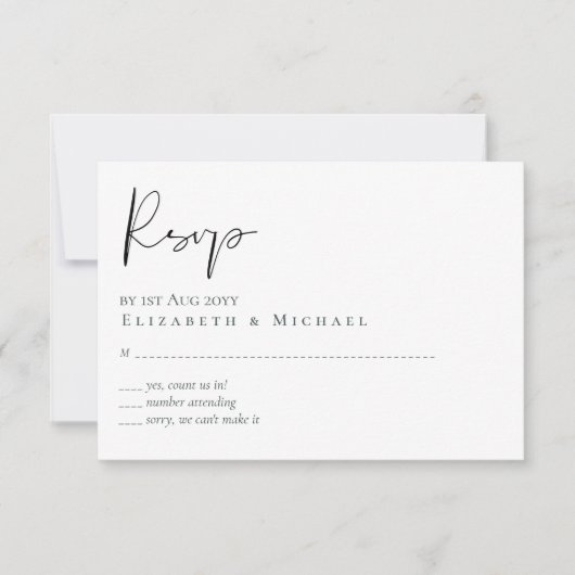 Klassieke Scipt Buddget Wedding RSVP (Voorkant)