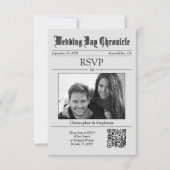 Klassieke Script 1 Foto QR-code Grijze Krant RSVP Kaartje (Voorkant)