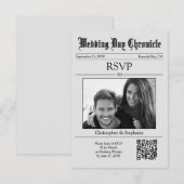 Klassieke Script 1 Foto QR-code Grijze Krant RSVP Kaartje (Voorkant / Achterkant)