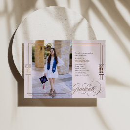 Klassieke Script Afstudeerbloos & Roze Goud Folie Uitnodiging