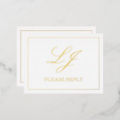 Klassieke Script Calligrafie Monogram Bruiloft RSV Folie Uitnodiging Briefkaart (Voorkant / Achterkant)