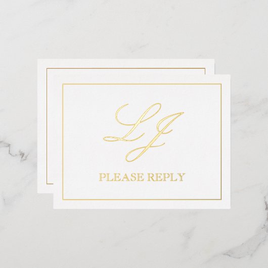 Klassieke Script Calligrafie Monogram Bruiloft RSV Folie Uitnodiging Briefkaart (Voorkant / Achterkant)