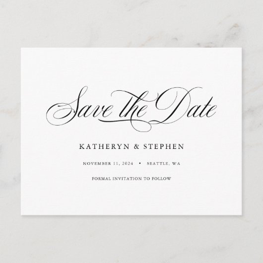 Klassieke Script Calligraphy Elegant Save the Date Briefkaart (Voorkant)