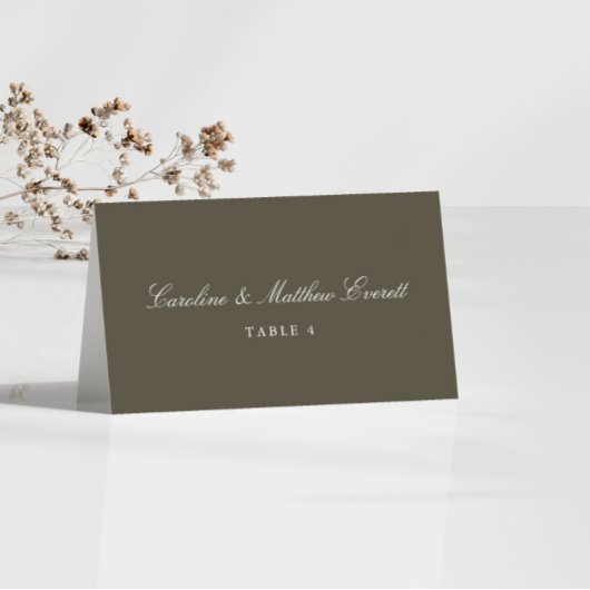Klassieke script elegante douane olijf placecard kaart