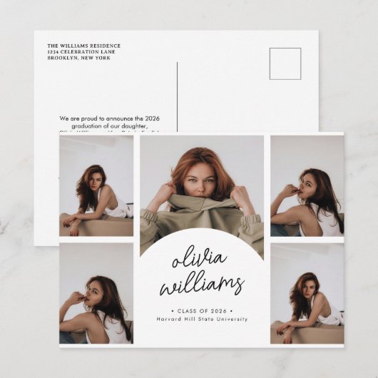 Klassieke Script Foto Collage Afstuderen Briefkaart (Voorkant / Achterkant)