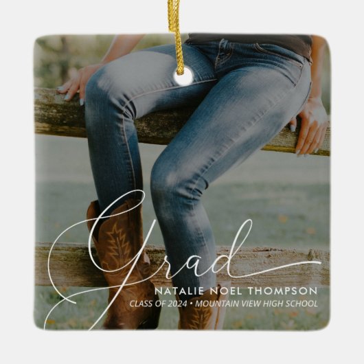 Klassieke Script Foto Modern Cool Graduation Party Keramisch Ornament (Voorkant)