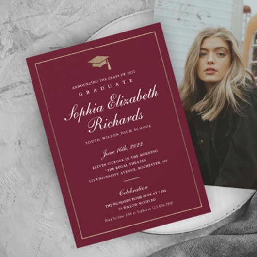 Klassieke Script Gouden Foto Afstudeer Uitnodiging