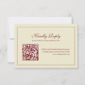 Klassieke Script Ivoor Monogram Huwelijk QR Code RSVP Kaartje (Voorkant)