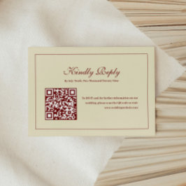 Klassieke Script Ivoor Monogram Huwelijk QR Code RSVP Kaartje