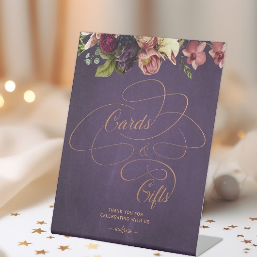  klassieke script kaarten en geschenken teken reclamebord met voetstuk