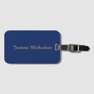 Klassieke script kalligrafie naam blauw en goud bagagelabel