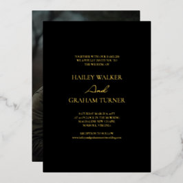 Klassieke Script kalligrafie zwart foto bruiloft Folie Uitnodiging