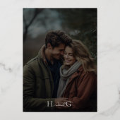 Klassieke Script kalligrafie zwart foto bruiloft Folie Uitnodiging (Achterkant)