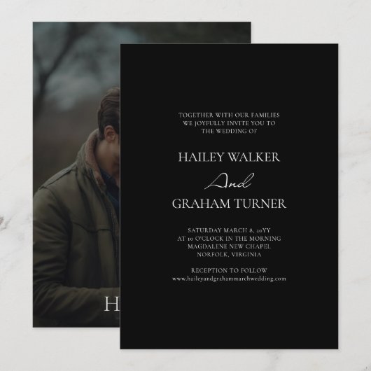 Klassieke Script kalligrafie zwart foto bruiloft Kaart (Voorkant / Achterkant)