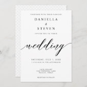 Klassieke Script kalligrafie zwart wit bruiloft Kaart (Voorkant / Achterkant)