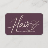 Klassieke Script Kapsalon Plum QR Code Visitekaartje (Voorkant)