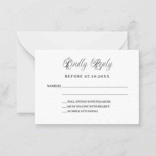 Klassieke script lelies bruiloft reactie RSVP Notitiekaartje (Voorkant)