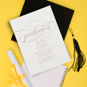 Klassieke Script Light Beige & Gold Graduparty Kaart