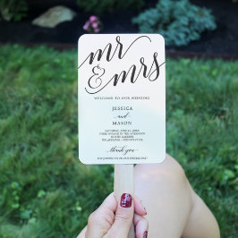 Klassieke Script Mr en Mrs Wedding Program Fan Handwaaier