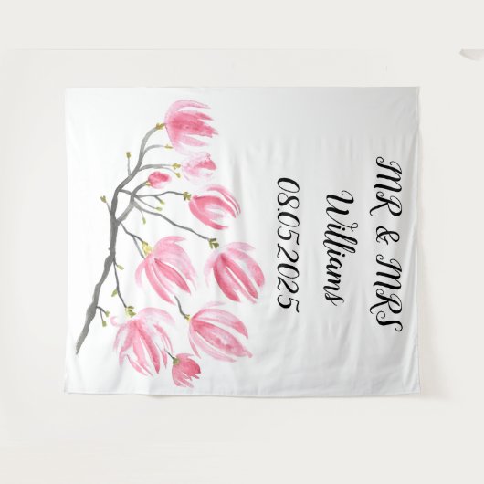 Klassieke Script Mr & Mrs Trouw Achtergrond banner Wandkleed (Voorkant (horizontaal))