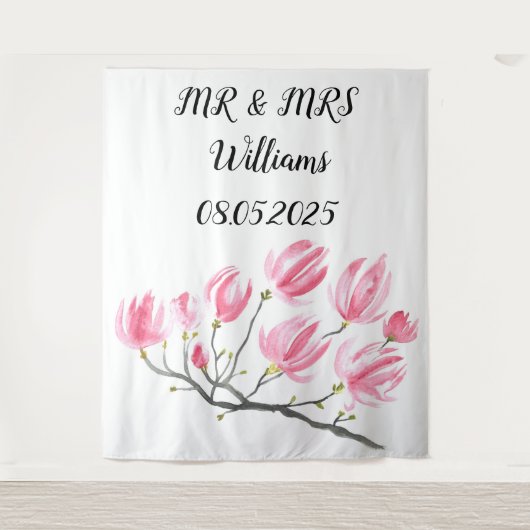 Klassieke Script Mr & Mrs Trouw Achtergrond banner Wandkleed (Voorkant)