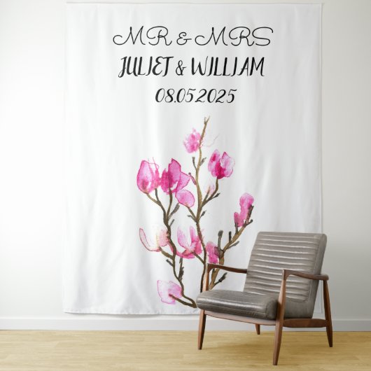 Klassieke Script Mr & Mrs Trouw Achtergrond banner Wandkleed (In situ)