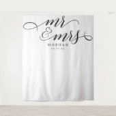 Klassieke Script Mr & Mrs Trouw Achtergrond Banner Wandkleed (Voorkant)