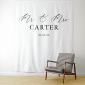 Klassieke Script Mr & Mrs Trouw Achtergrond Banner Wandkleed (In situ)