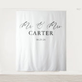 Klassieke Script Mr & Mrs Trouw Achtergrond Banner Wandkleed (Voorkant)