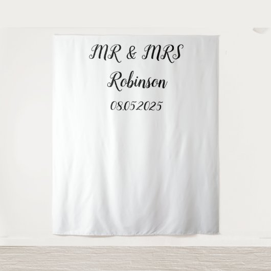 Klassieke Script Mr & Mrs Trouw Achtergrond banner Wandkleed (Voorkant)