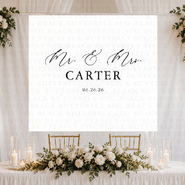 Klassieke Script Mr & Mrs Trouw Achtergrond Banner Wandkleed