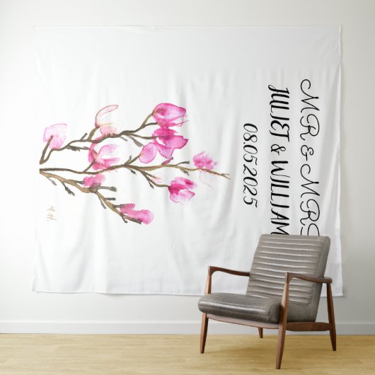 Klassieke Script Mr & Mrs Wedding Backdrop banner Wandkleed (In Situ (horizontaal))