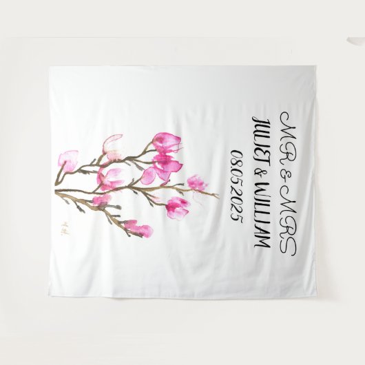 Klassieke Script Mr & Mrs Wedding Backdrop banner Wandkleed (Voorkant (horizontaal))