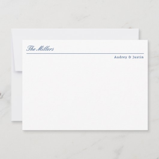 Klassieke script offset naam blauw gepersonaliseer notitiekaartje (Voorkant)