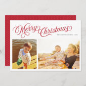 Klassieke Script Prettig Kerstfeest | Rode 2 foto  Feestdagenkaart (Voorkant / Achterkant)