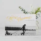 Klassieke Script Prettig Kerstmis Folie Folie Kers Folie Feestdagenkaart (Staand Voorkant)