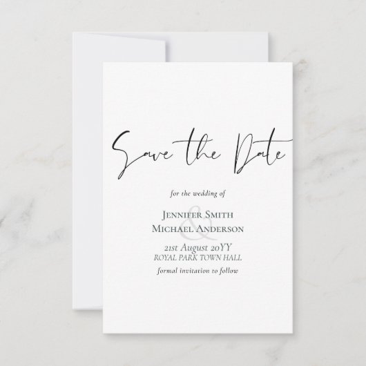 Klassieke Script Save the Date Wit met enveloppen (Voorkant)