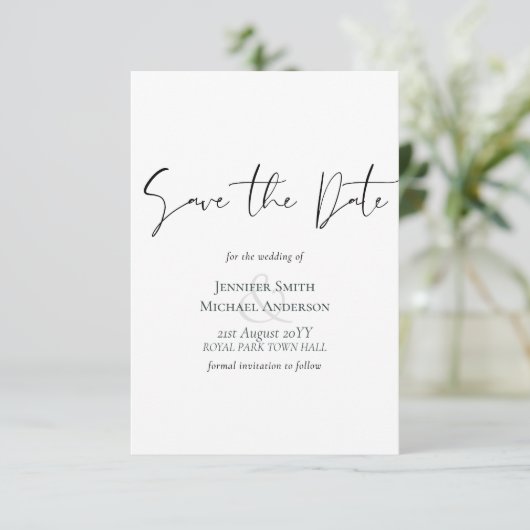 Klassieke Script Save the Date Wit met enveloppen (Staand voorkant)